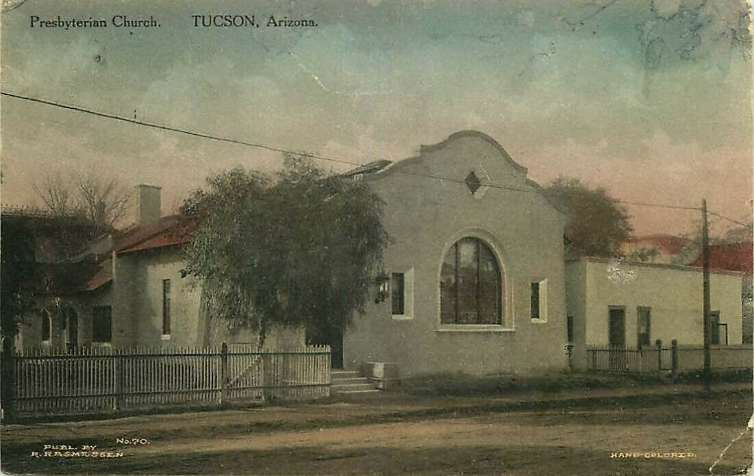 Hand-colored Postcard Presbyterian Church, Tucson, Arizona - Used In 1913