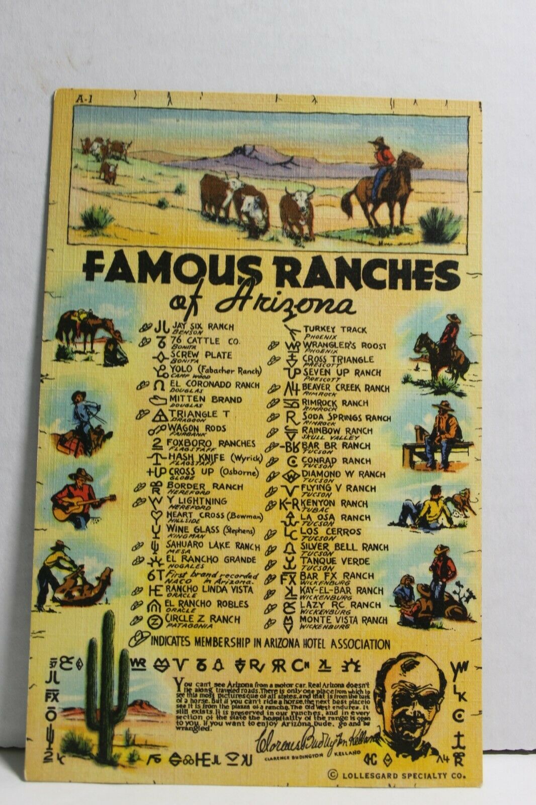Famous Ranches of Arizona Linen Postcard  1B-H52