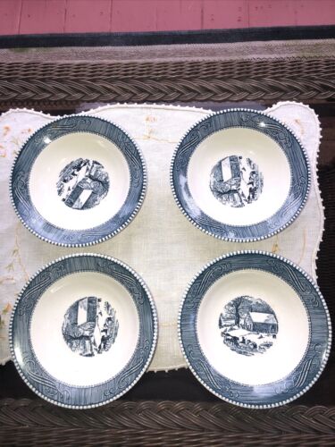 Set Of 4 Currier & Ives Royal China School House In Winter Cereal Bowls 6 5/8”