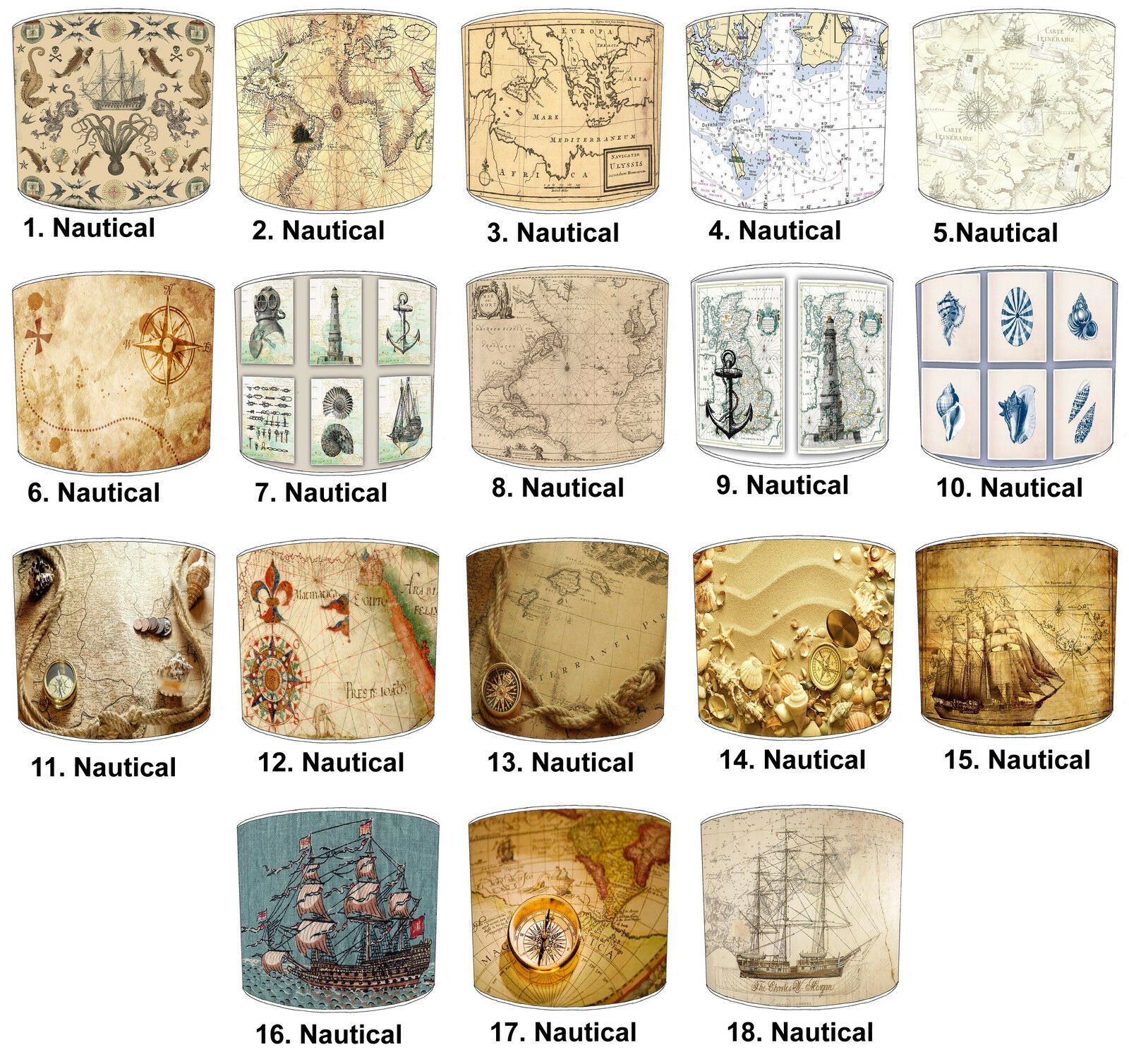 Nautical Compass Maps Lampshades, Ideal To Match Maritime Nautical Wallpaper