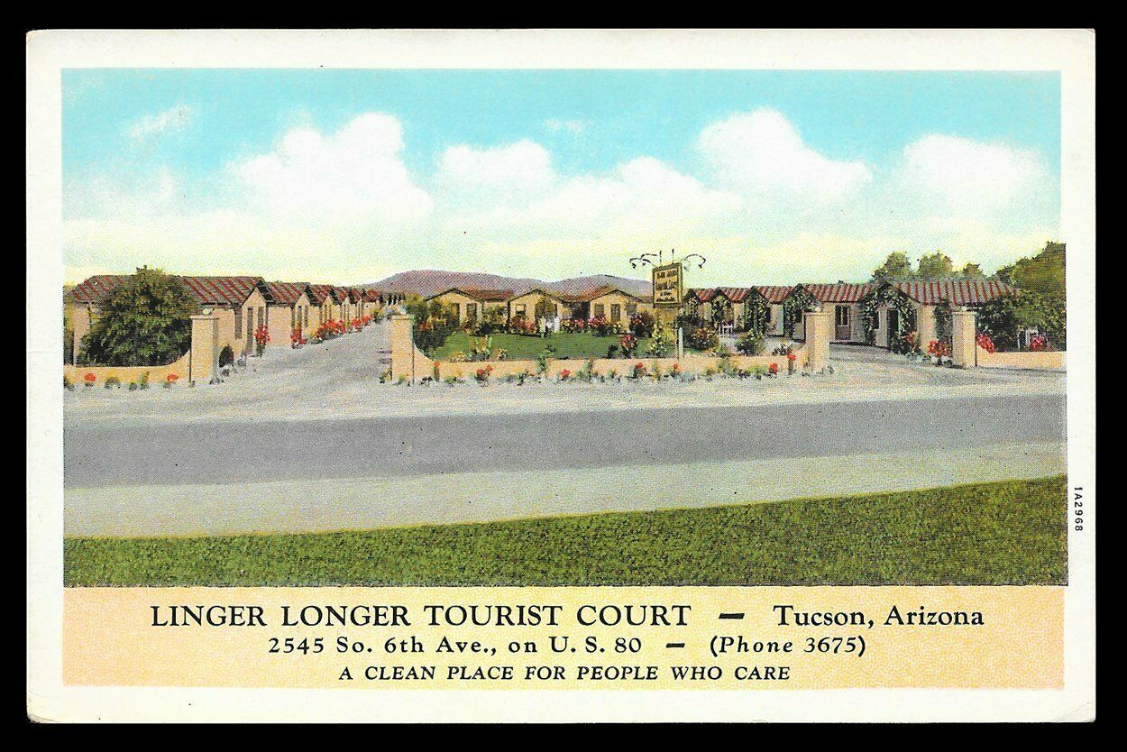 Linger Longer Tourist Court Postcard  Arizona Tucson Modern Cottages  AZ PC