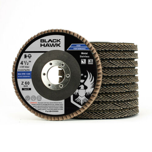 10 Pack 4.5" X 7/8" Black Hawk 60 Grit Zirconia Flap Disc Grinding Wheels T29