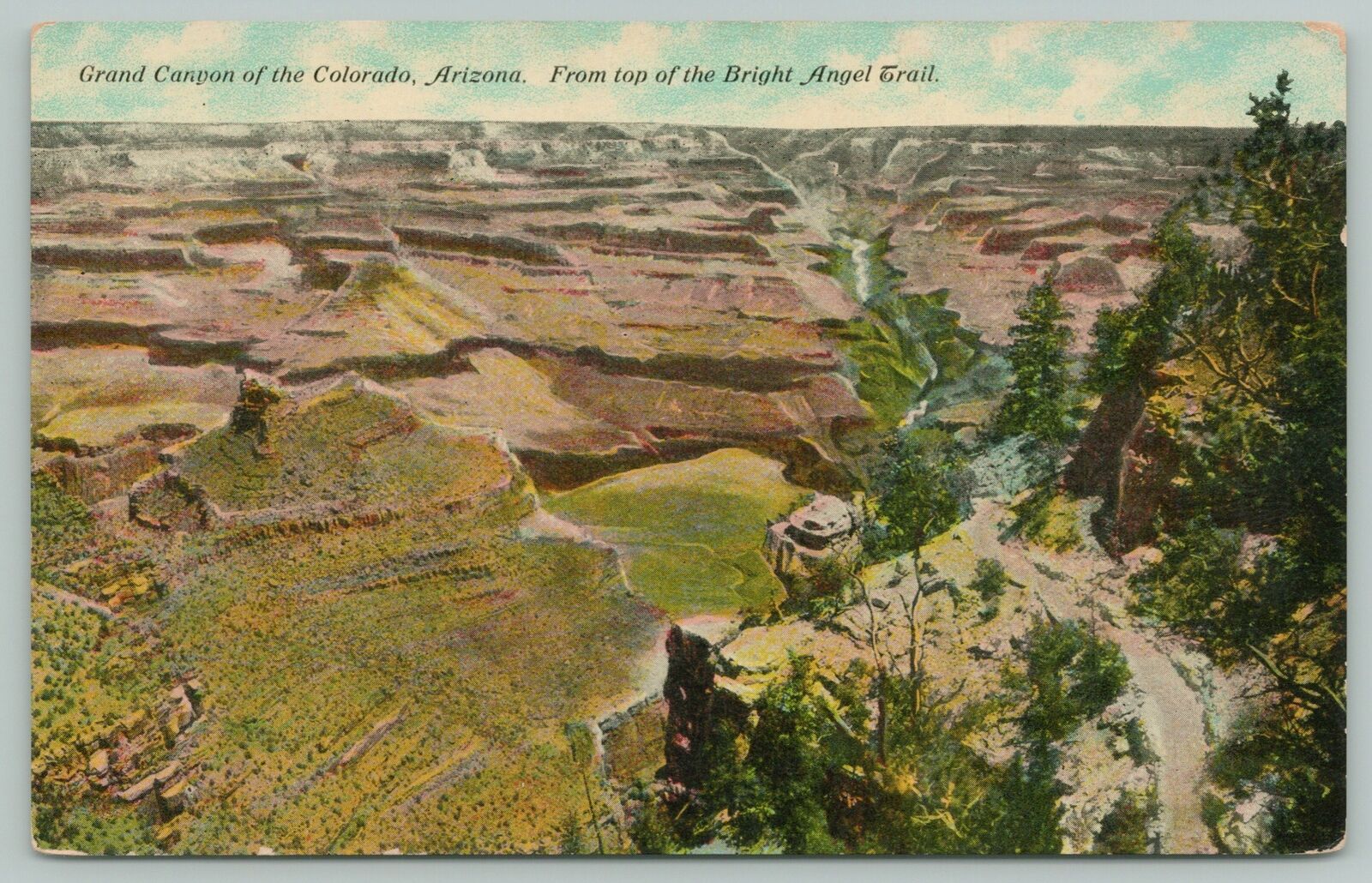 Colorado Arizona~Bright Angel Trail~Grand Canyon~1940s Linen Postcard