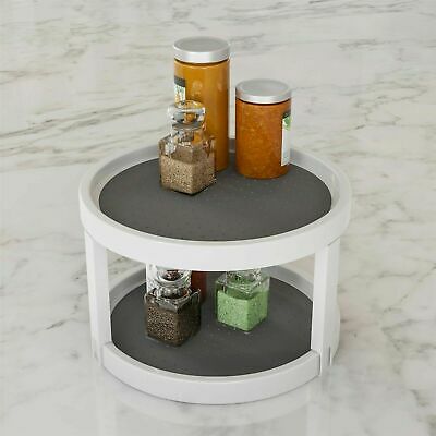 2 Tier Lazy Susan Countertop Cupboard 9.75 Inch Turntable Spinning Rack