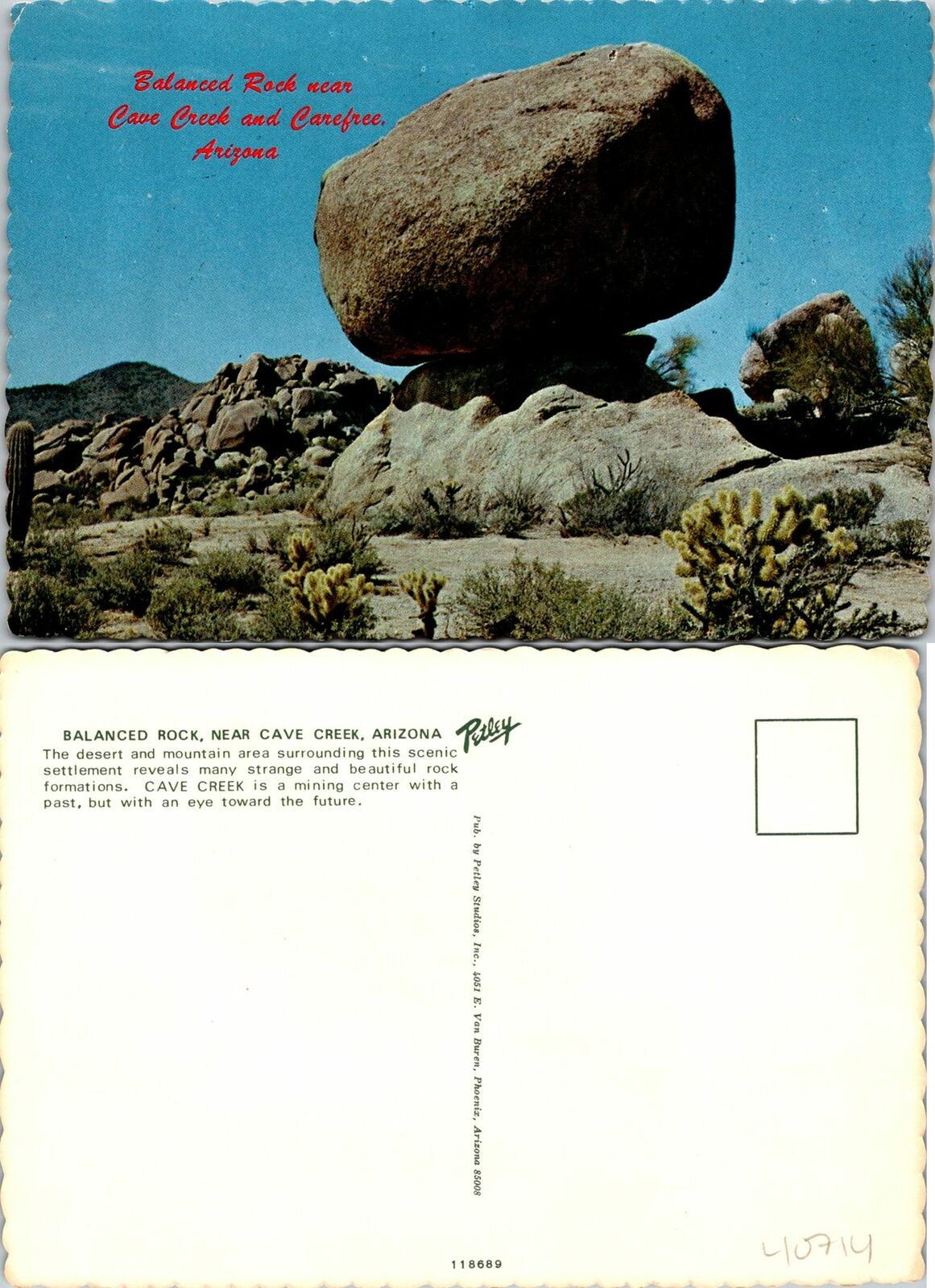 Cave Creek AZ Balanced Rock Postcard Unused (40714)