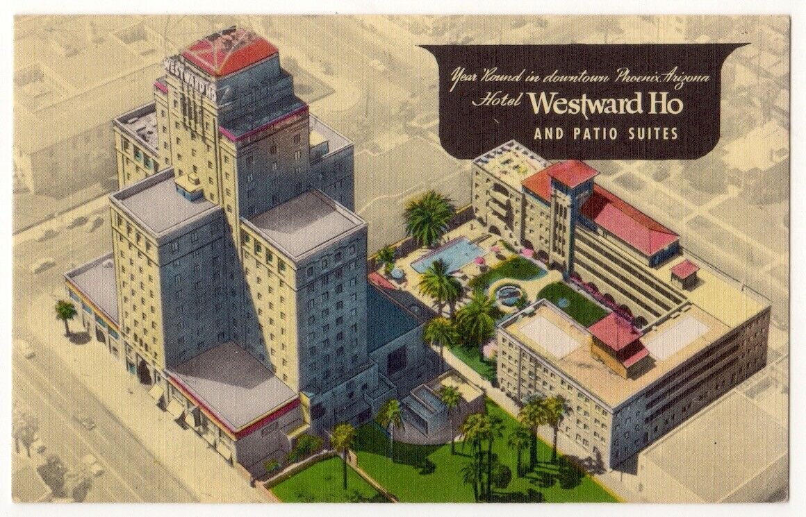 Phoenix Arizona c1950 Hotel Westward Ho and Patio Suites, aerial view