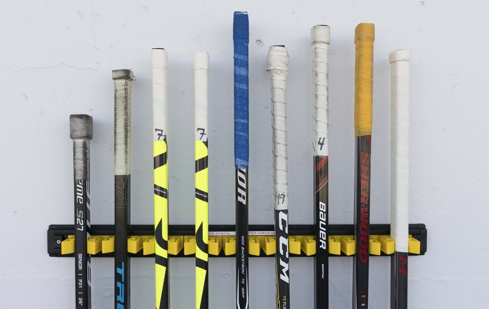 Stick Check Hockey Stick Rack! Holds 9 Sticks, Made In Canada Sticks Arena Home