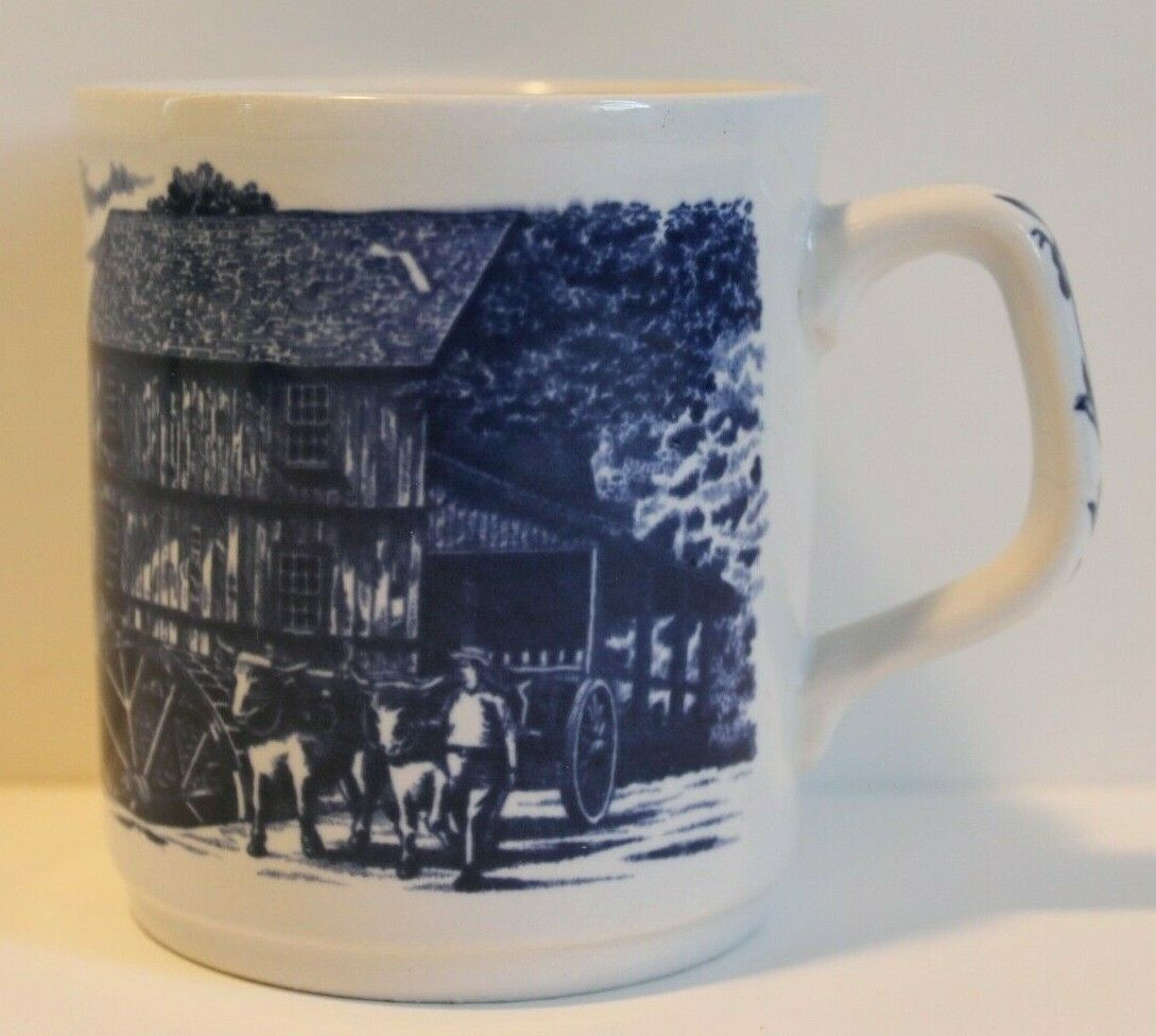 Old Sturbridge Village The GristMill Mug Vintage Blue Staffordshire England