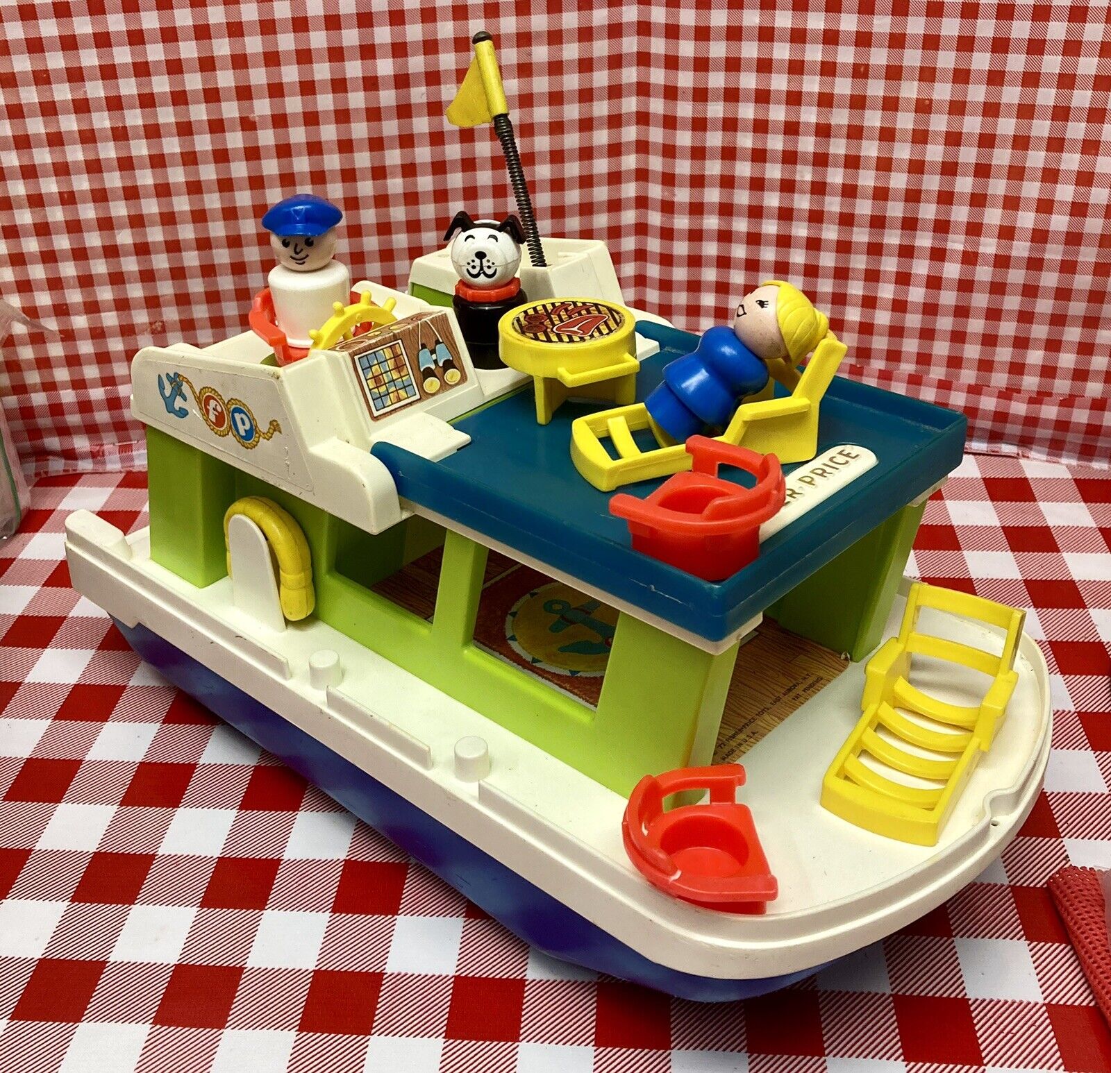 Vtg Fisher Price Tikes Play Fun Lot Little People Happy Houseboat Life Preserver