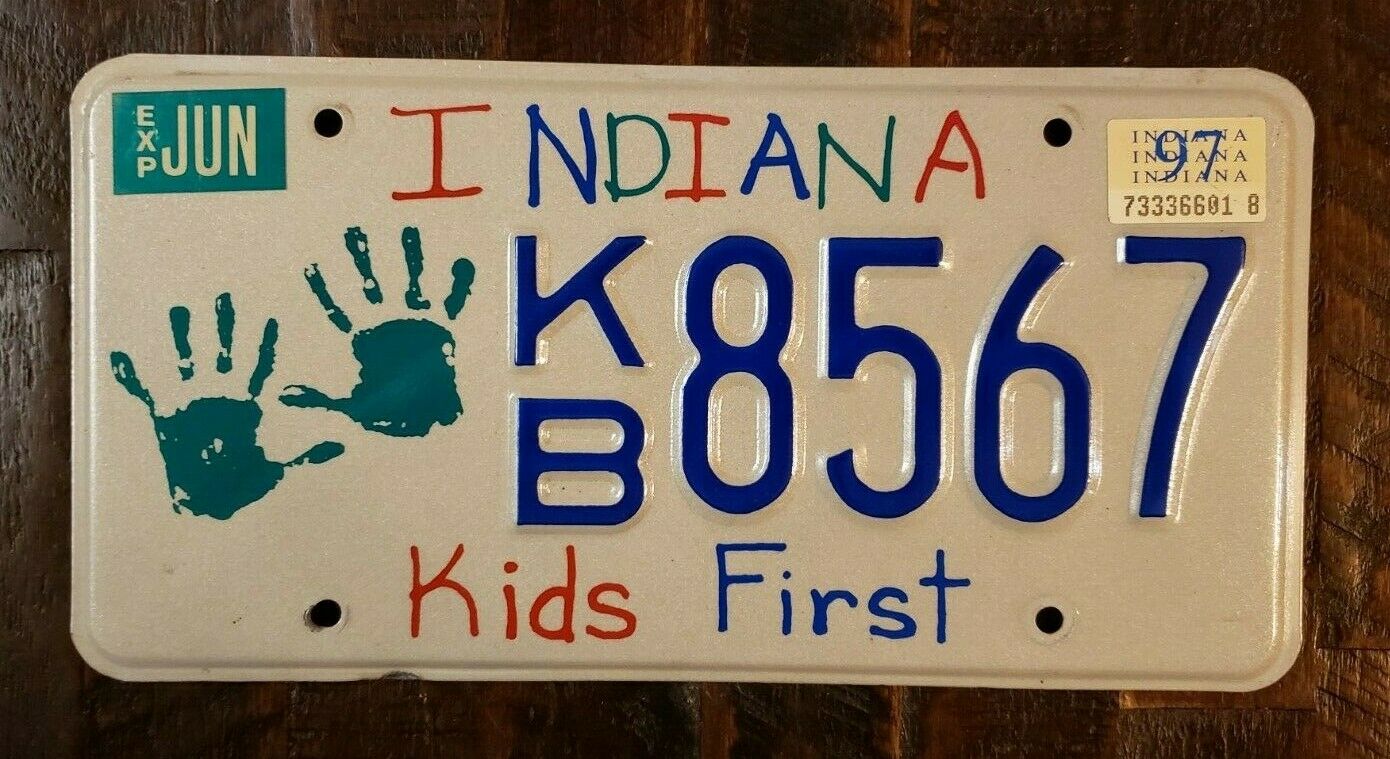 1997 Indiana Kids First Aluminum License Plate Kb 8567.  Fast Free Shipping
