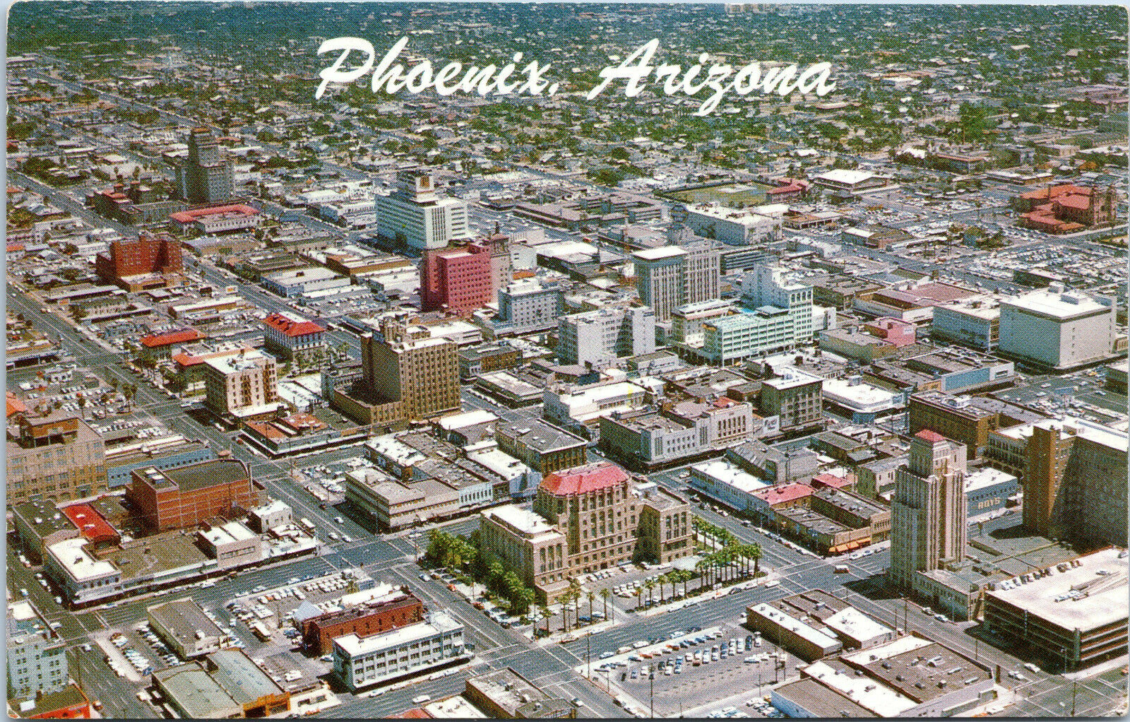 Downtown Phoenix Arizona Vintage Aerial View Postcard unp