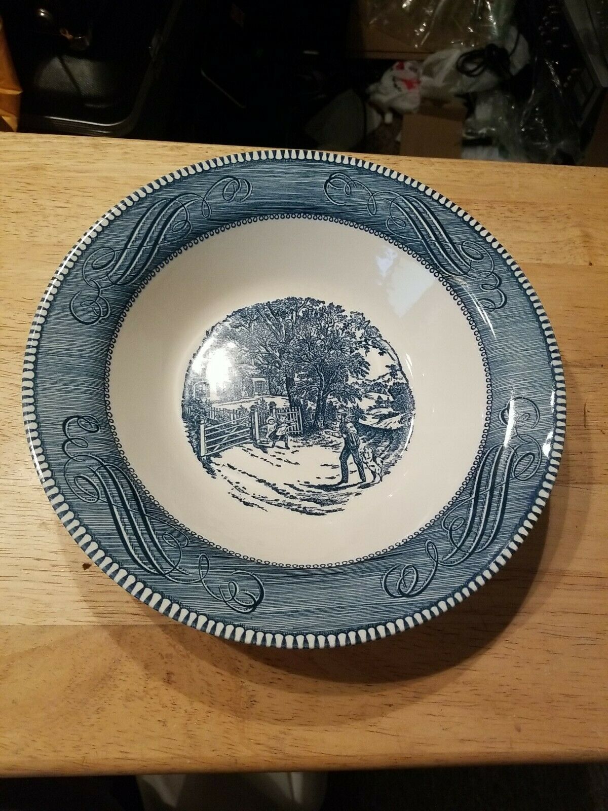 Royal Usa Currier And Ives Blue Old Grist Mill 10" Vegetable Serving Bowl Guc