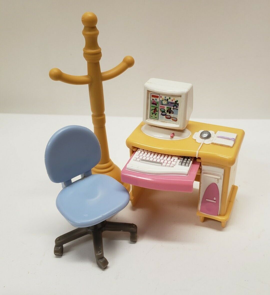 Fisher Price Loving Family Computer Desk Chair coat rack Dollhouse Furniture